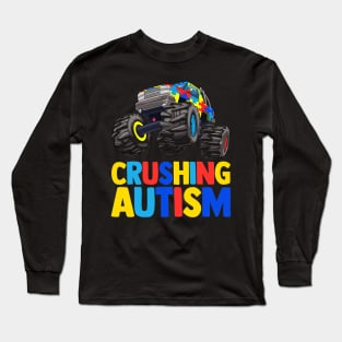 Monster Truck Crushing Austim Shirt Autism Awareness Long Sleeve T-Shirt